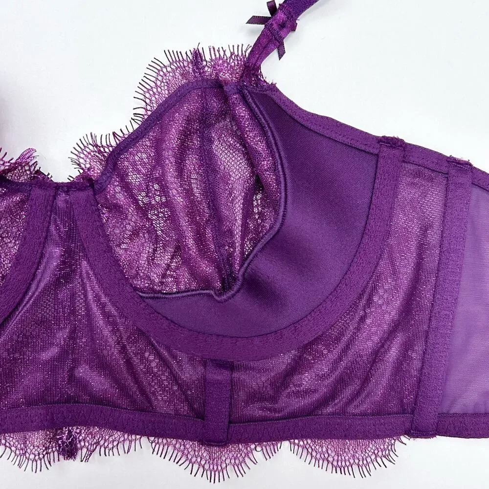 Victoria's Secret Dream Angels Push-Up Without Padding Purple Gold Lace Bra 32D